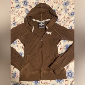 Victoria’s Secret Pink; size S zip up lightweight jacket. Brown